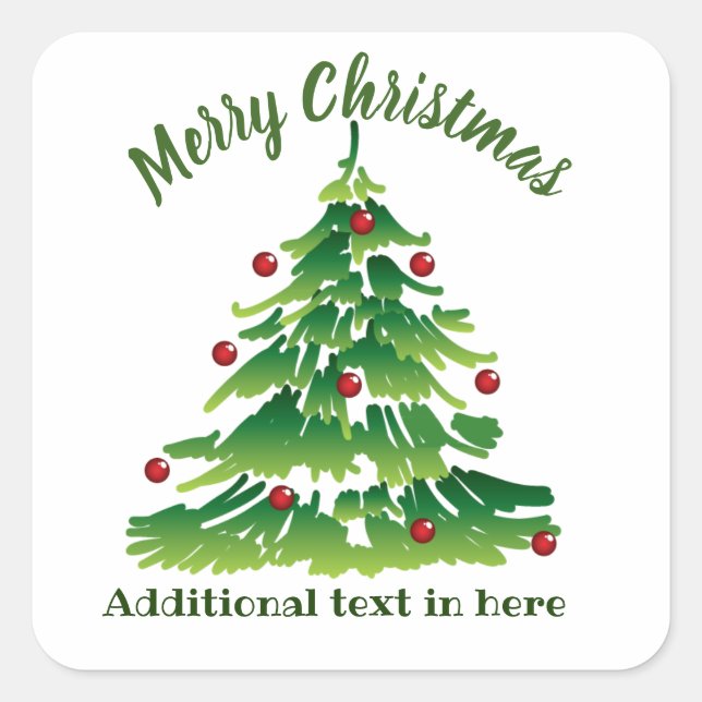 Unique Christmas Tree in Red Green on White Custom Square Sticker (Front)