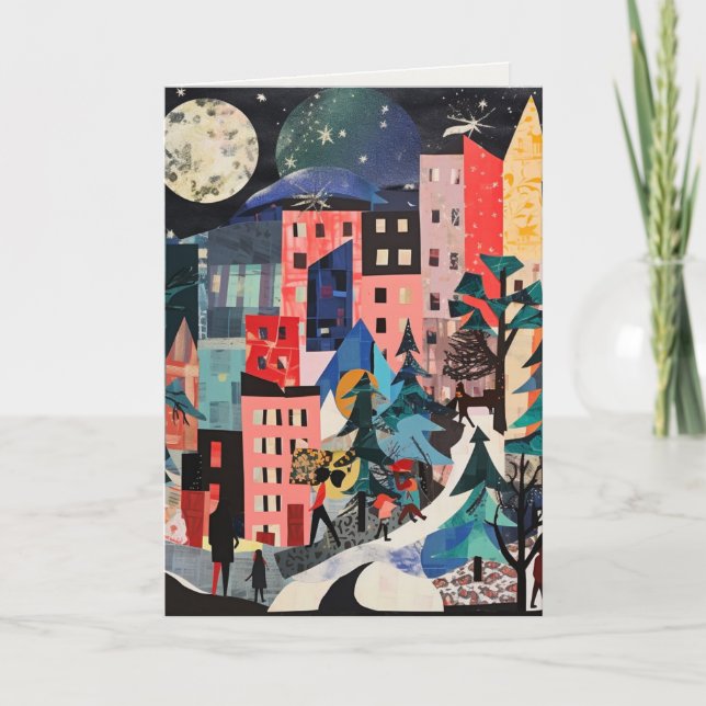 Unique Christmas Tree Scenes Holiday Card (Front)