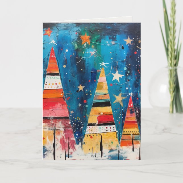 Unique Christmas Tree Scenes Holiday Card (Front)