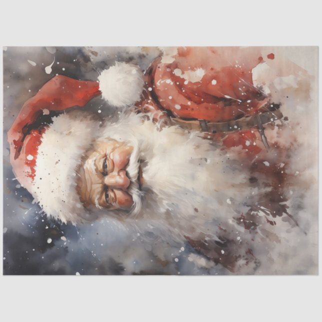Unique classic Santa Claus smiling in snowy forest Tissue Paper (Front)