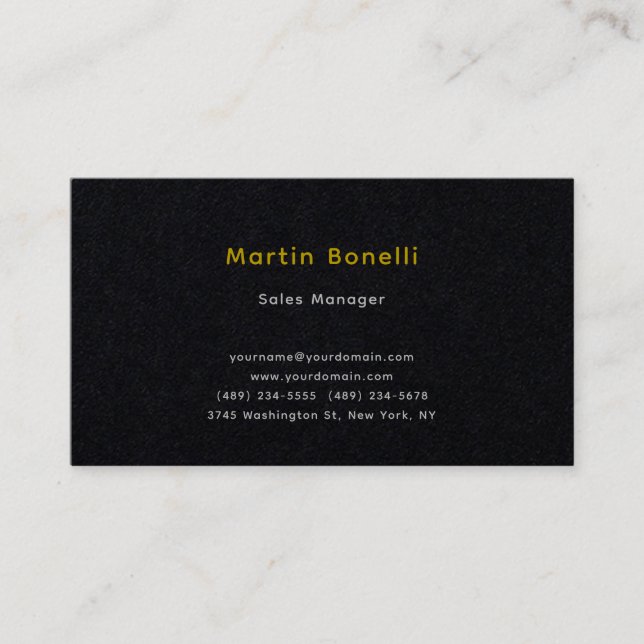 Unique Classical Simple Gold Colour Name Black Business Card (Front)
