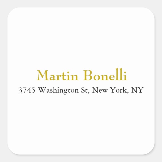 Unique Classical Simple Gold Colour Name Square Sticker (Front)