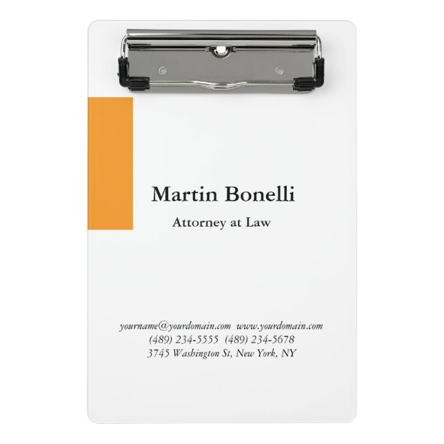 Unique Classical Simple Orange & White Mini Clipboard (Front)