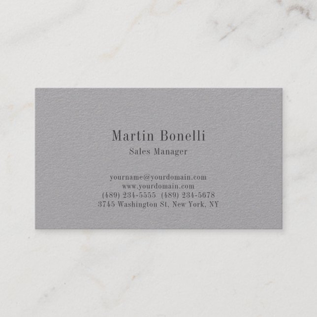 Unique Classical Simple Premium Grey Business Card (Front)