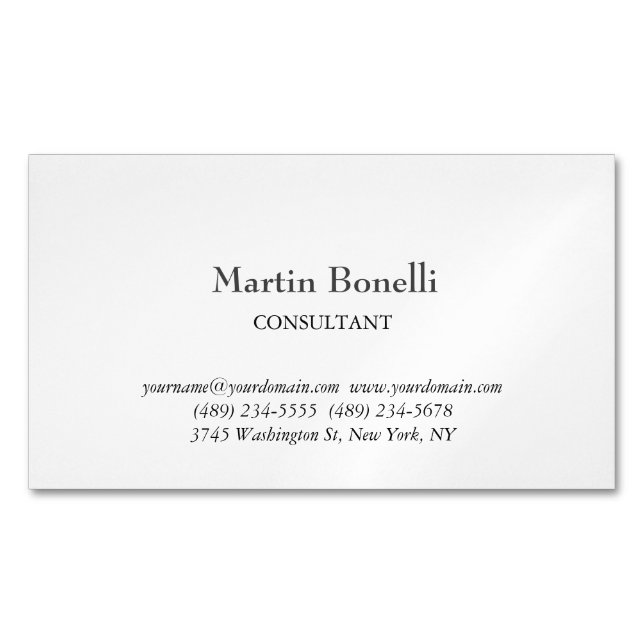 Unique Classical Simple White Magnetic Business Card (Front)