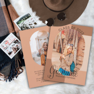 Unique Classy Retro Curved Photo 2022 Graduation Announcement