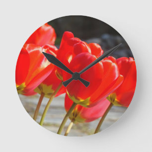 Unique Clocks custom Red Tulip Flowers Floral