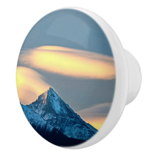 Unique Clouds Over Snow Covered Mountains Ceramic Knob