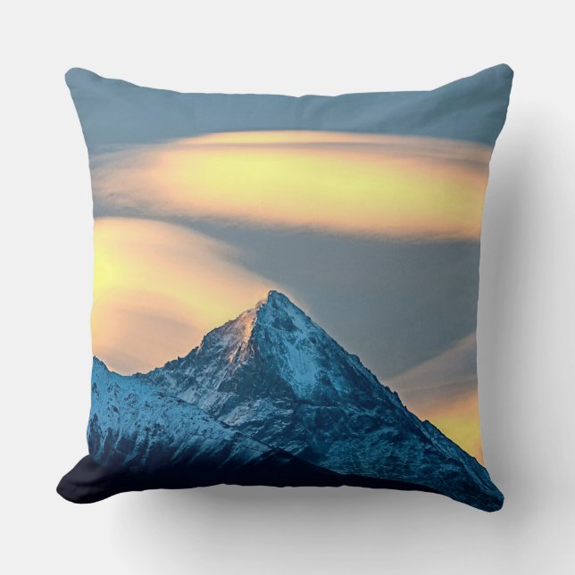 Unique Clouds Over Snow Covered Mountains Cushion (Front)