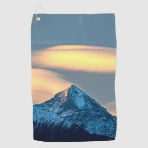 Unique Clouds Over Snow Covered Mountains Golf Towel