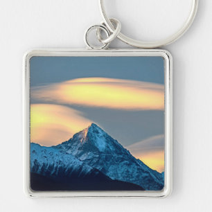 Unique Clouds Over Snow Covered Mountains Key Ring