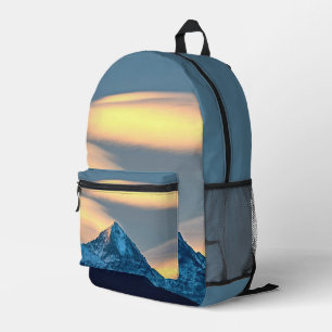 Unique Clouds Over Snow Covered Mountains Printed Backpack