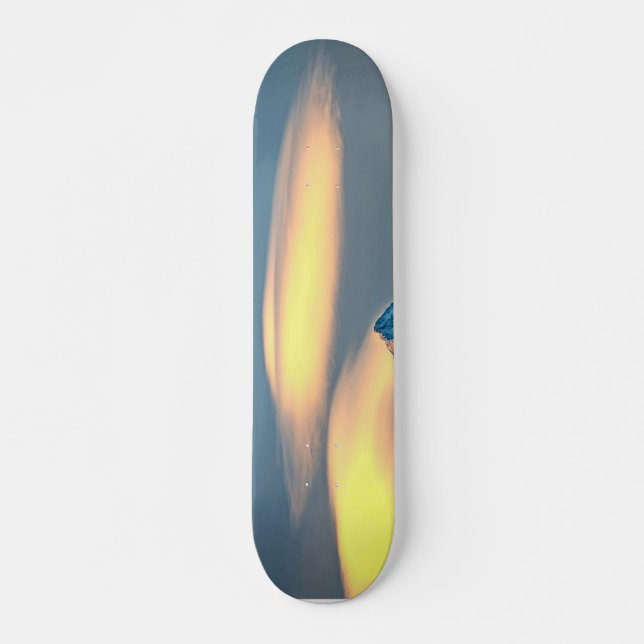 Unique Clouds Over Snow Covered Mountains Skateboard (Front)