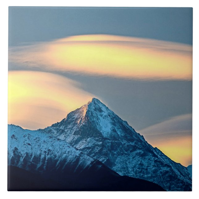 Unique Clouds Over Snow Covered Mountains Tile (Front)