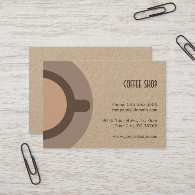 Unique Coffee Icon Kraft Coffee Shop Business Card (Front/Back In Situ)
