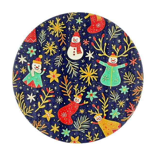 Unique Colorful Festive Pattern Art Cutting Board (Front)