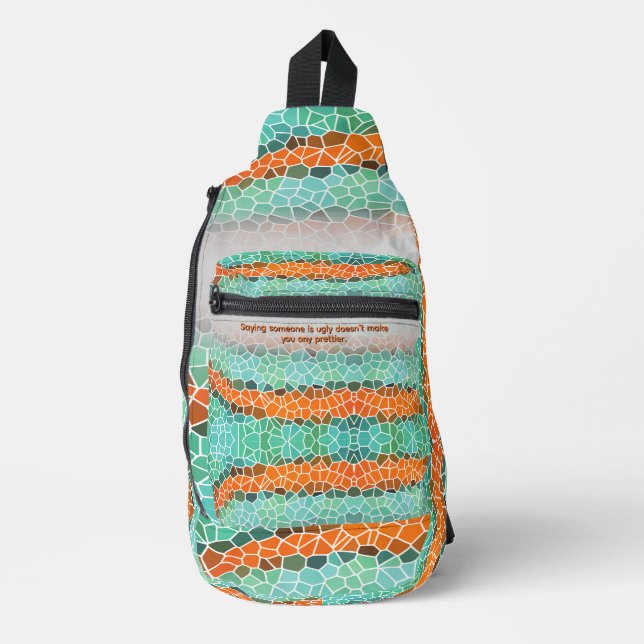 Unique Colorful Triangle Pattern & Quotes Sling Bag (Front)