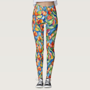 Unique Colourful Apricot Fruits Summer Watercolor Leggings