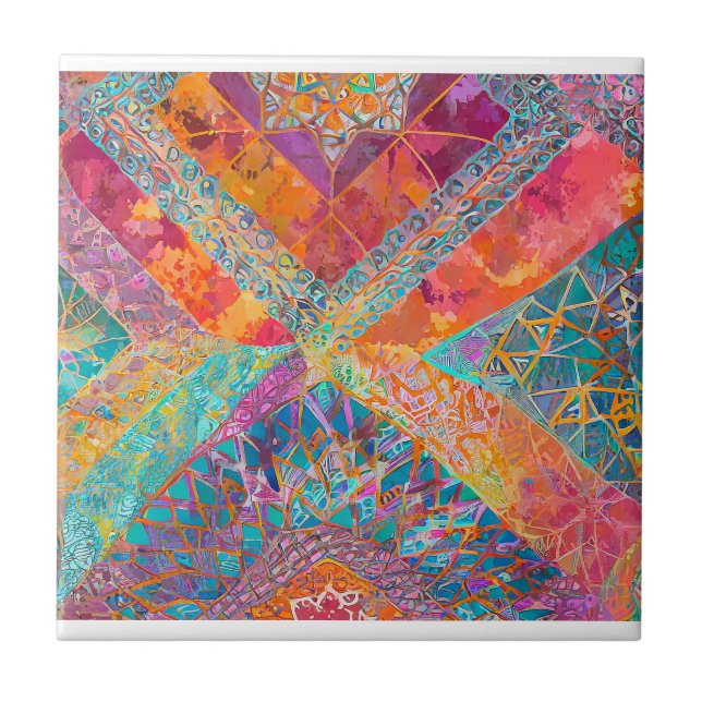 Unique Colourful Artistic Boho Decorative Tiles (Front)