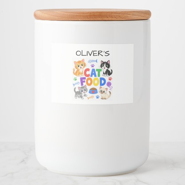 Unique, Colourful Cat Food Storage Label (Front)