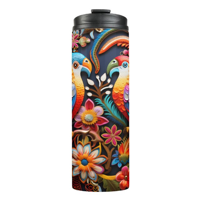Unique Colourful & Exotic 3D Birds and Flowers Thermal Tumbler (Front)