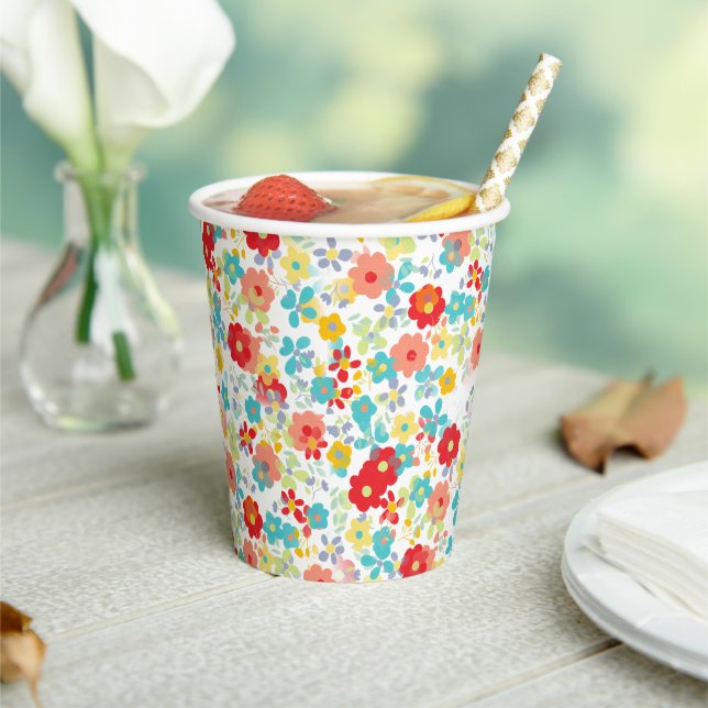 Unique Colourful Hip Summer Daisy Floral Pattern Paper Cups (Insitu)