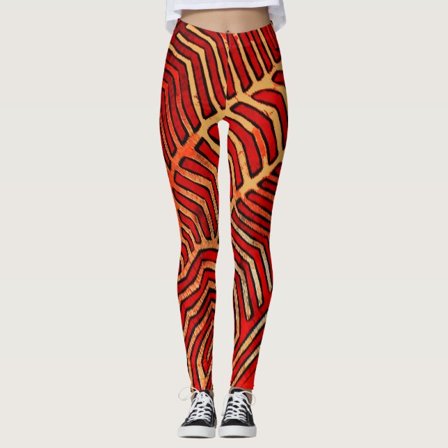 Unique Colourful Red Black Orange Leggings (Front)