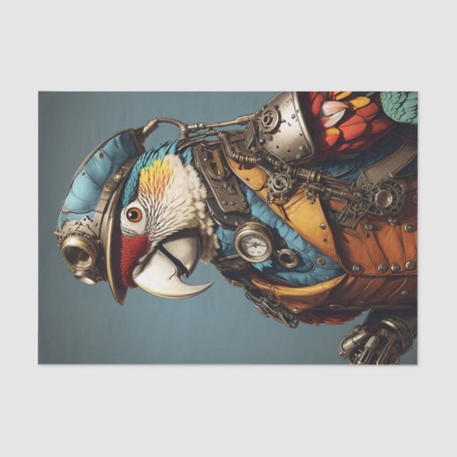 Unique Colourful Steampunk Parrot Art Tissue Paper (Front)