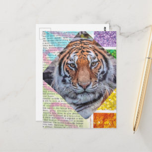 Unique Colourful Tiger Collage Postcard