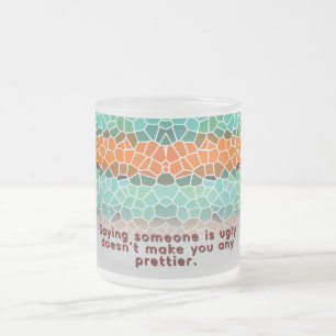 Unique Colourful Triangle Pattern & Quetoes Frosted Glass Coffee Mug