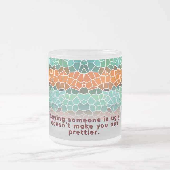 Unique Colourful Triangle Pattern & Quetoes Frosted Glass Coffee Mug (Center)