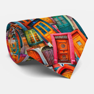 Unique Colourful Vintage Front Doors Pattern Tie