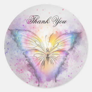 Unique Colourful Watercolor Butterfly Thank You Classic Round Sticker