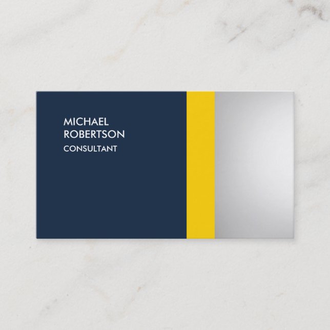 Unique Colourful Yellow Navy Blue Grey Business Card (Front)