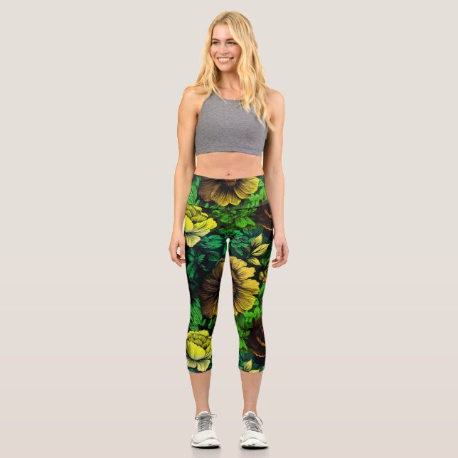 Unique Colours Vintage Floral Print Capri Leggings (Front)