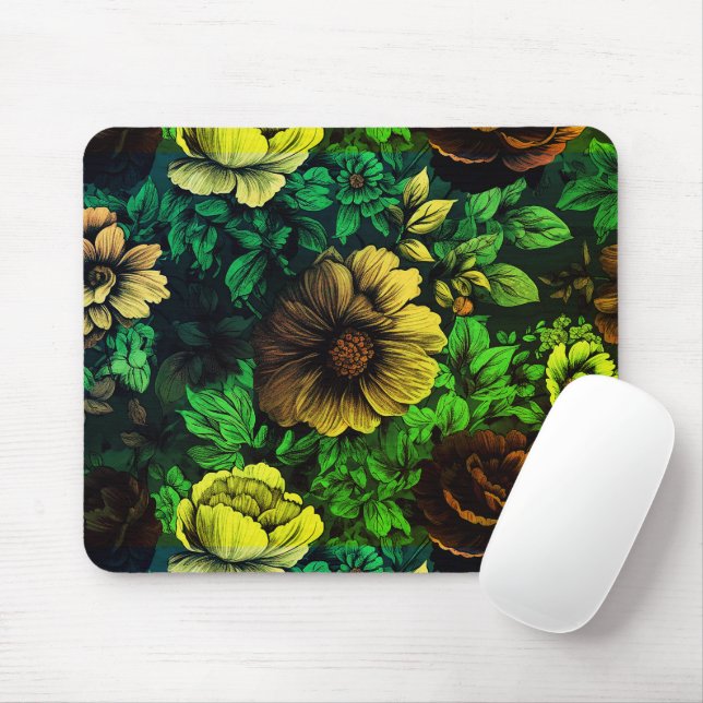 Unique Colours Vintage Floral Print Mouse Mat (With Mouse)