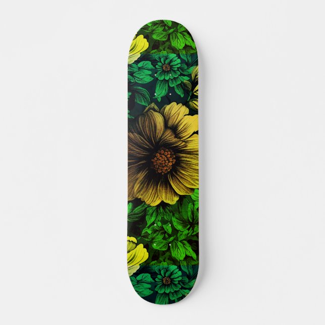Unique Colours Vintage Floral Print Skateboard (Front)