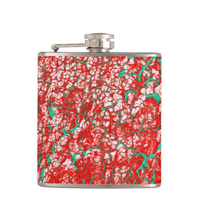 Unique Cool Pink Red Green Abstract Pattern Hip Flask (Front)