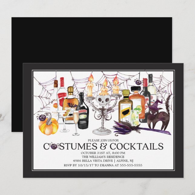 Unique Costumes & Cocktails Halloween Party Invitation (Front/Back)