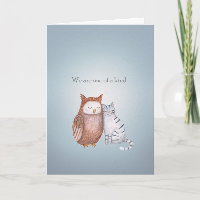Unique Couple Anniversary I love you Cat and Owl Card (Front)