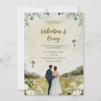 Unique Couple Illustration Wedding Invitation