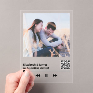 Unique Couple Photo Music Plaque QR Code Wedding Acrylic Invitations