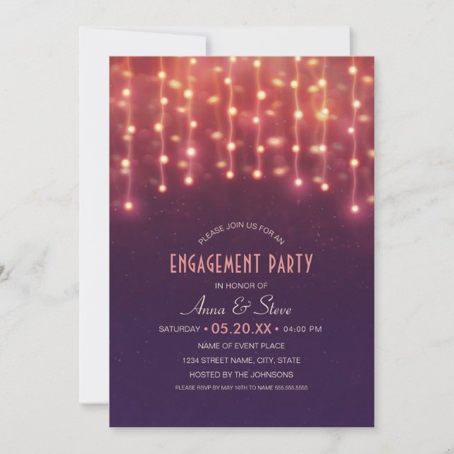 Unique Creative String Lights Engagement Party Invitation (Front)