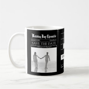 Unique Custom Black Newspaper Save the Date Coffee Mug