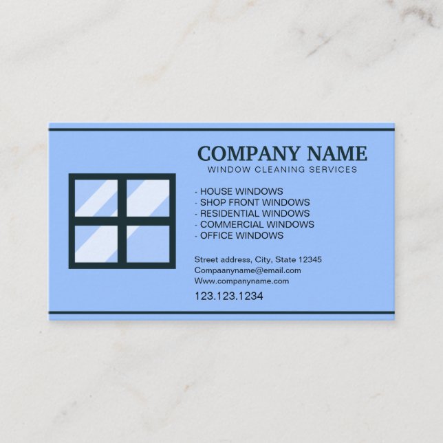 Unique Custom Blue Window Cleaning Business Card (Front)