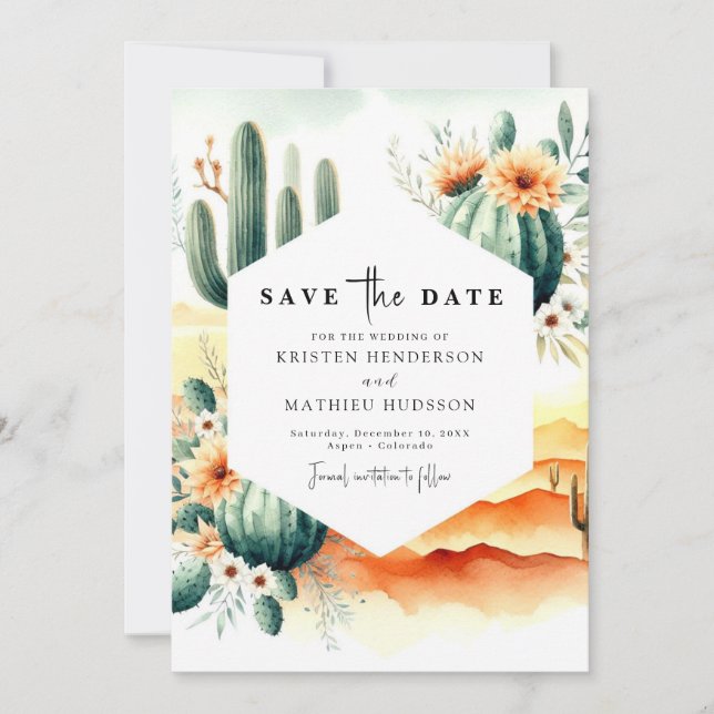 Unique Custom Cactus Wedding Save The Date (Front)
