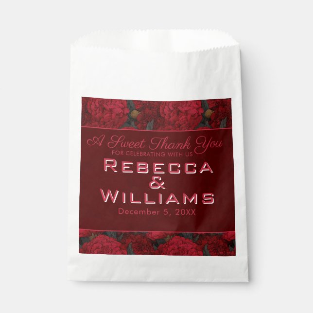 Unique Custom Carnation Accent Spring Wedding Favour Bags (Front)
