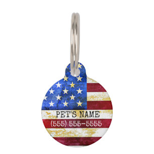 Unique Custom Designed Rustic American Flag Pet Tag