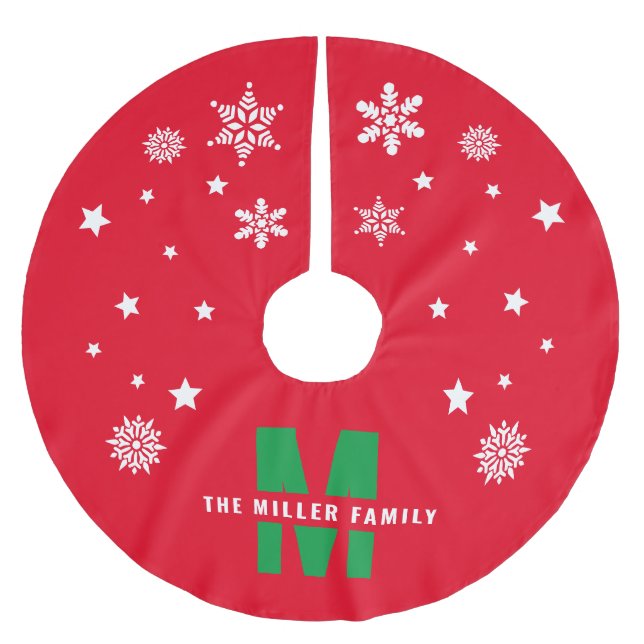 Unique Custom Family Name Template Red White Green Brushed Polyester Tree Skirt (Front)