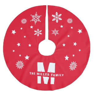 Unique Custom Family Name Template Red White Stars Brushed Polyester Tree Skirt